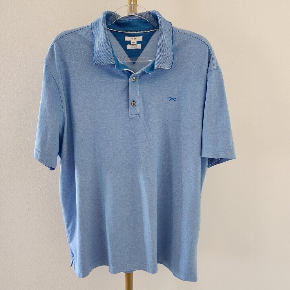 BRAX Petter Polo Shirt Mens Size XXL Pique Santorin Blue Short Sleeve